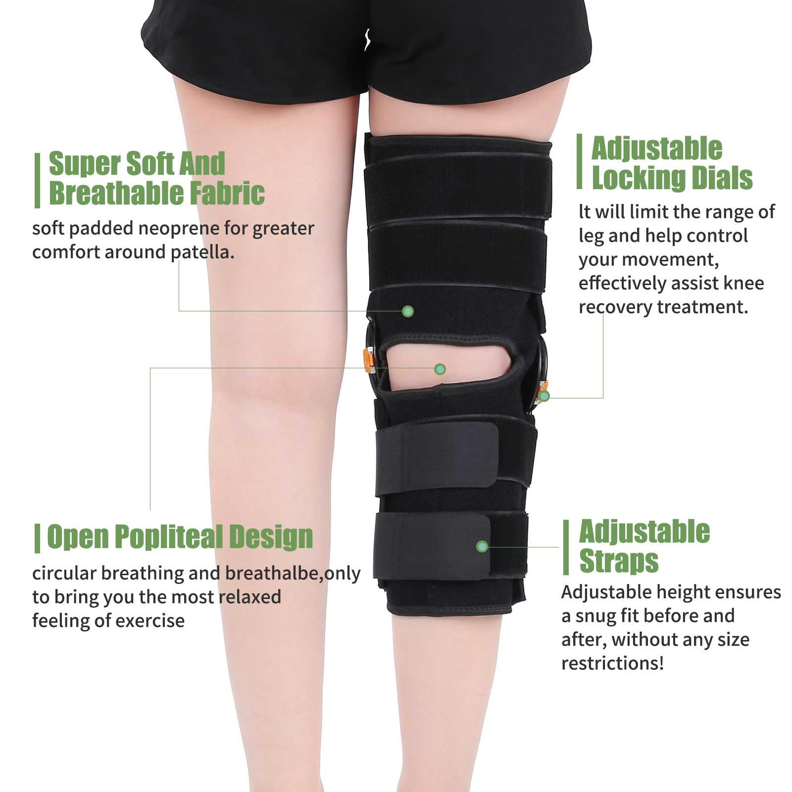 Hinged Knee Brace with Side Stabilizers ROM Knee Support Adjustable Knee Immo…