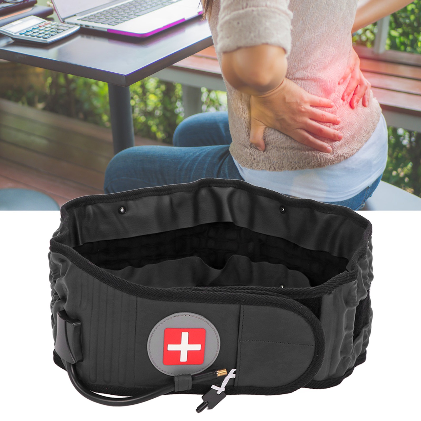 Black Lumbar Traction Belt Inflatable Improve Pain Back Decompression Belt WT
