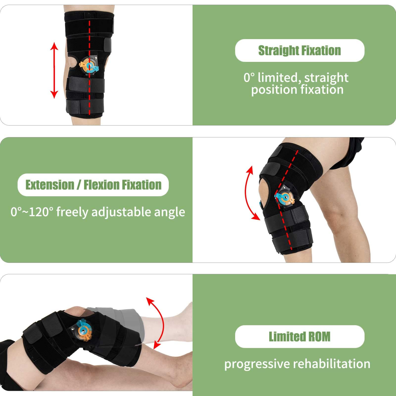 Hinged Knee Brace with Side Stabilizers ROM Knee Support Adjustable Knee Immo…