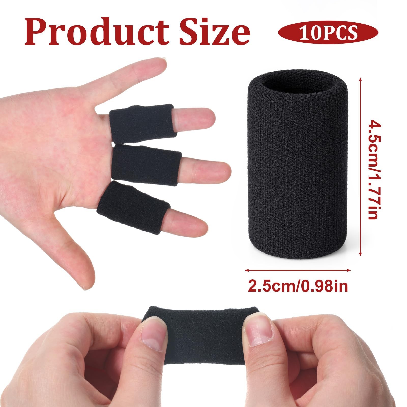 10 Pcs Black Finger Sleeves, Elastic Compression