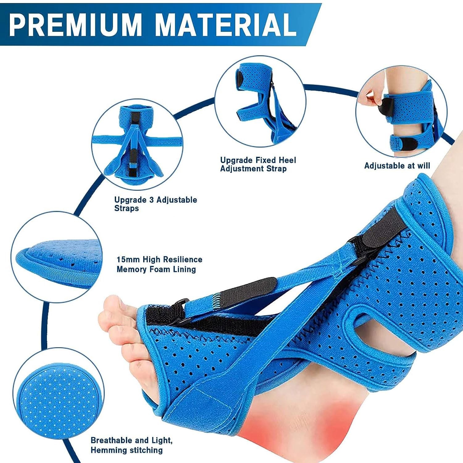 ANSUSIC Plantar Fasciitis Night Splint-Upgrade 3 Adjustable Planter 2PC, Blue
