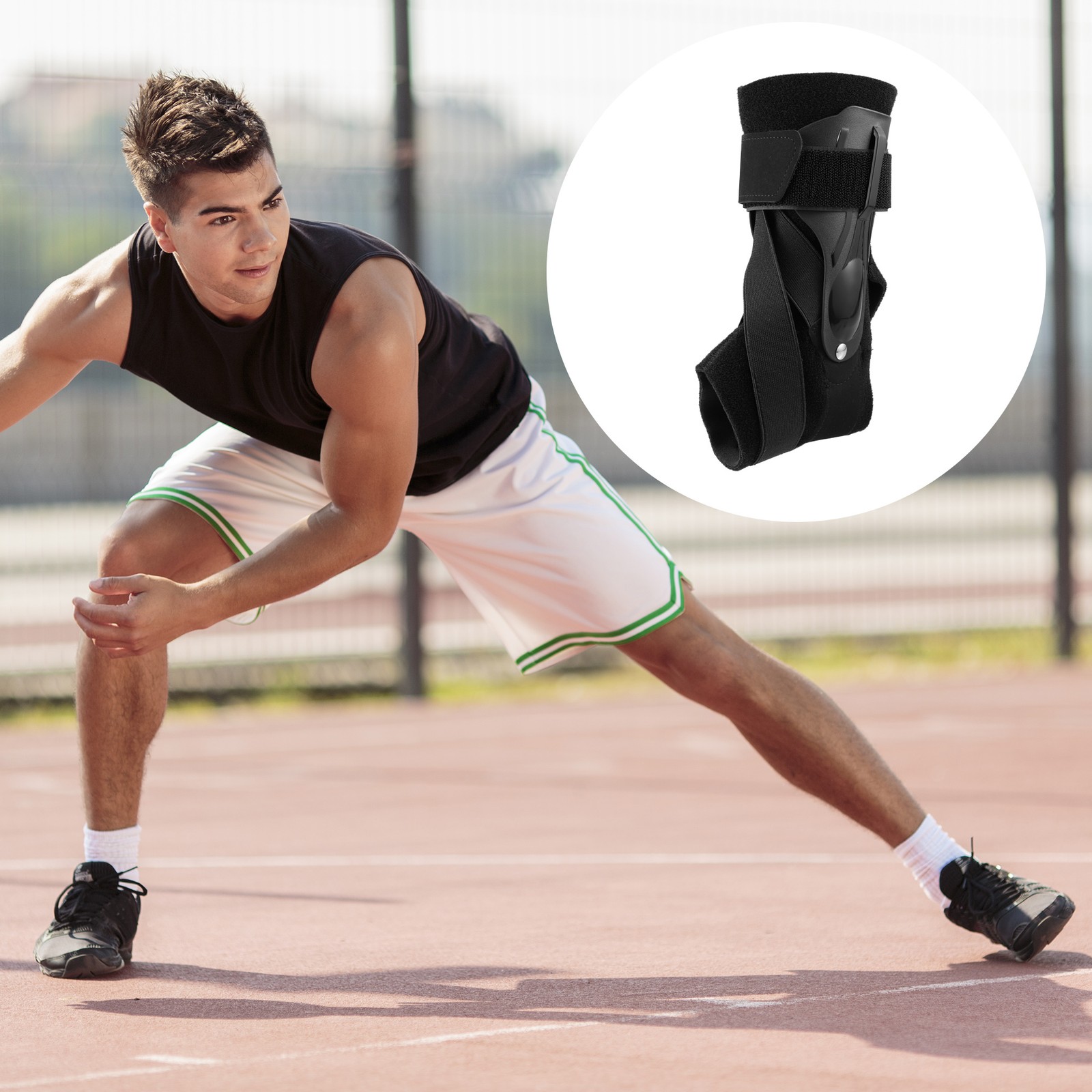 Ankle Support Elastic Brace Compression Sport Sleeve Black L Size