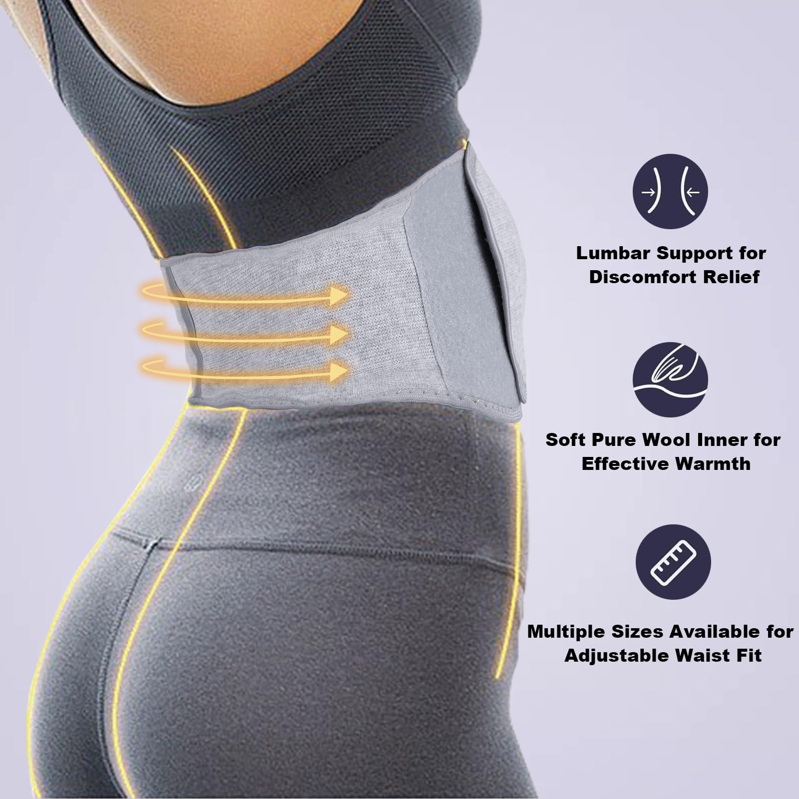 Wool Waist Warmer, Elastic Lumbar with Adjustable Hook-and-Loop Fastener for …