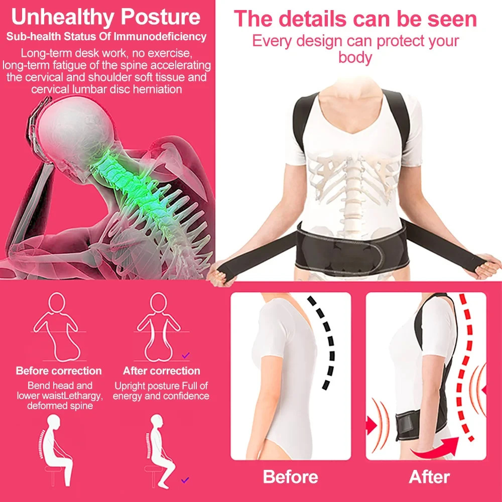 Back Posture Corrector Adjustable Brace Clavicle Support Upper Lower Back Belt