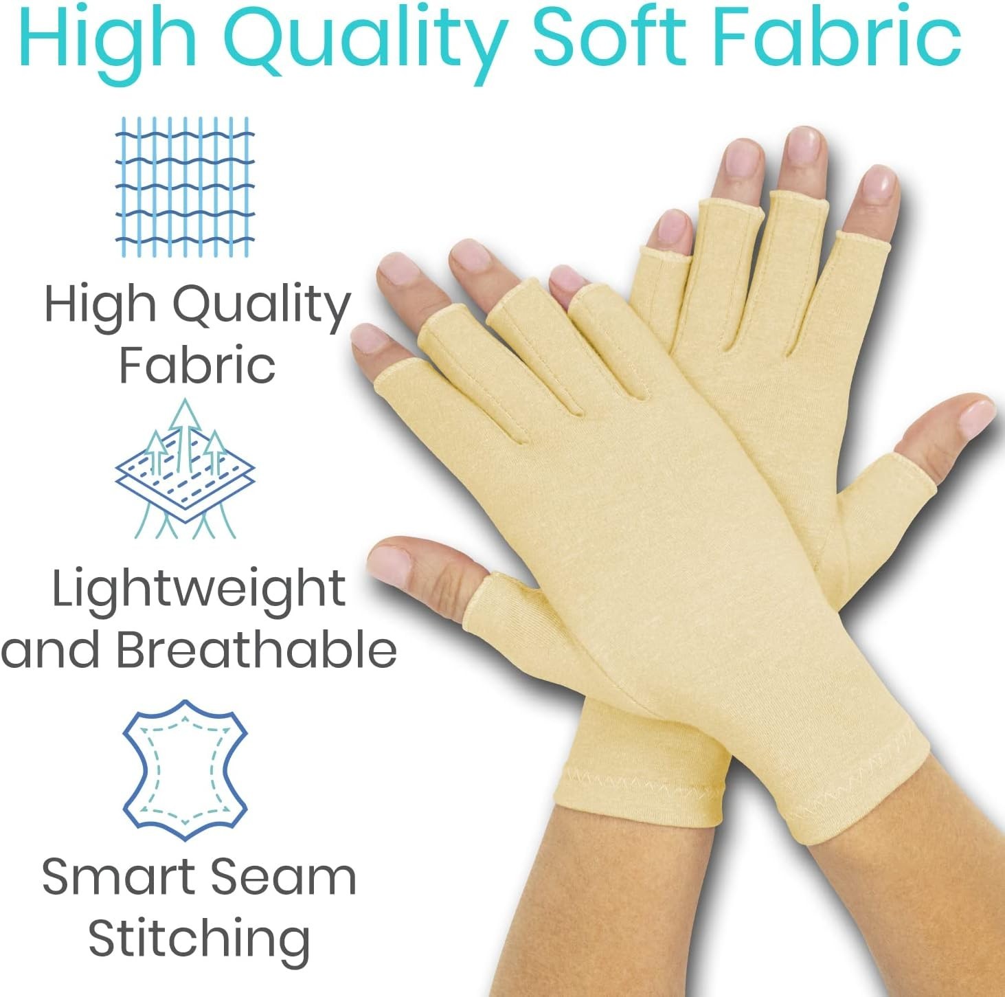 Pain-Relieving Open Finger Compression Gloves for Arthritis – Small Size, Beige