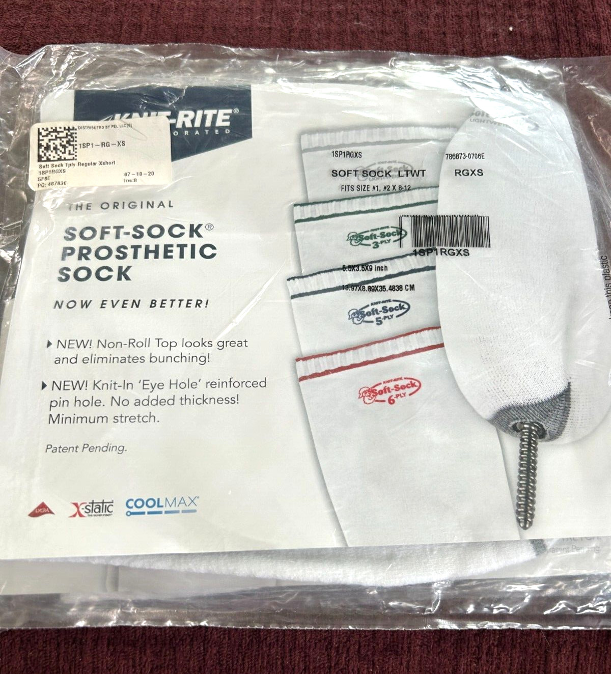 2 – Knit Rite Soft Sock Prosthetic Sock 1SP1RGXS Size 1, 2X8-12 – FREE SHIPPING