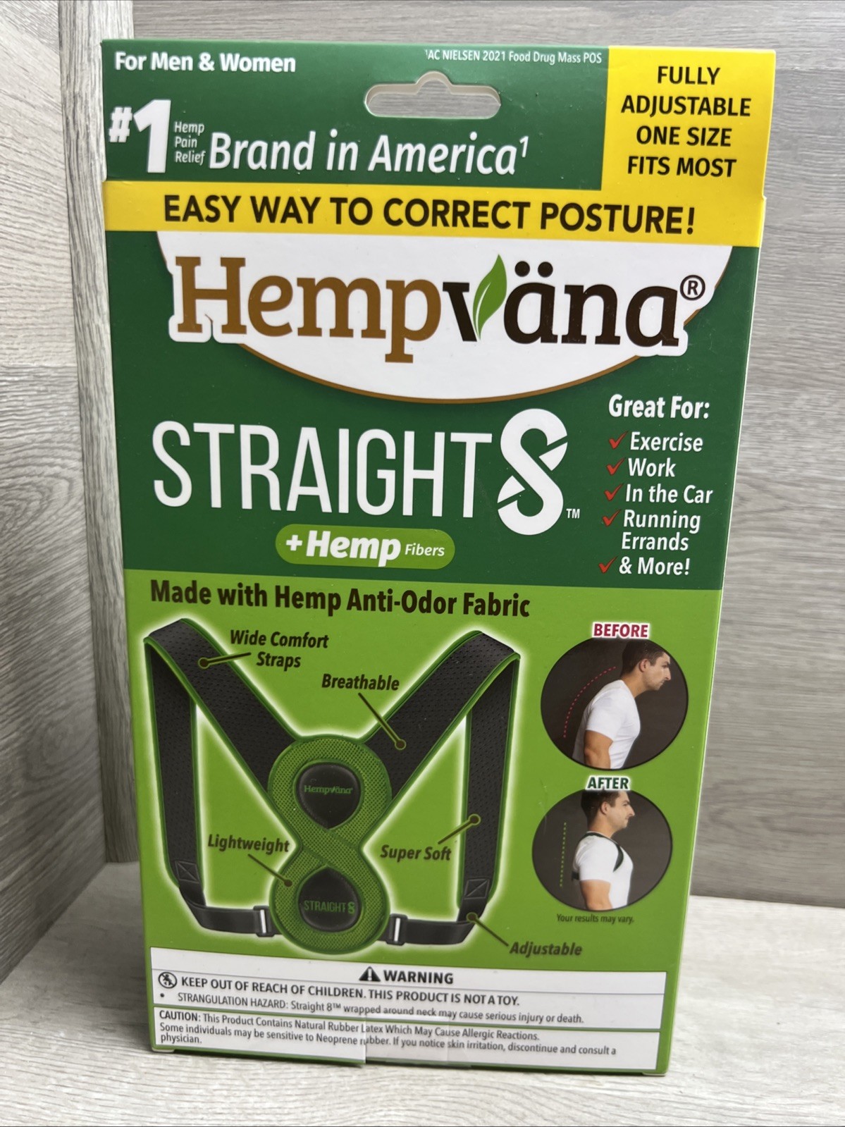 Hempvana Straight8 Adjustable Lightweight Posture Corrector(New- Damaged Box).