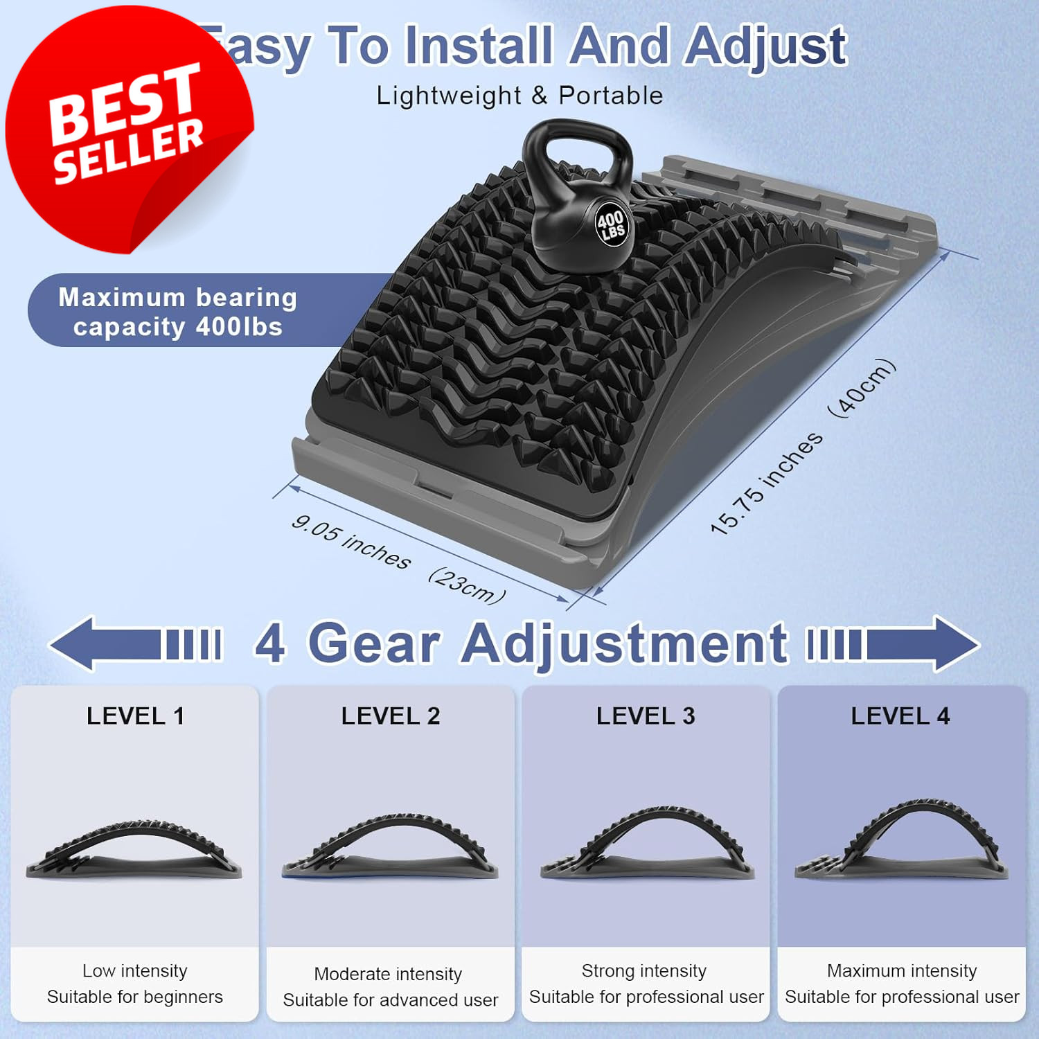 Back Stretcher Adjustable Lumbar Arch Spine Decompression Pain Relief – US