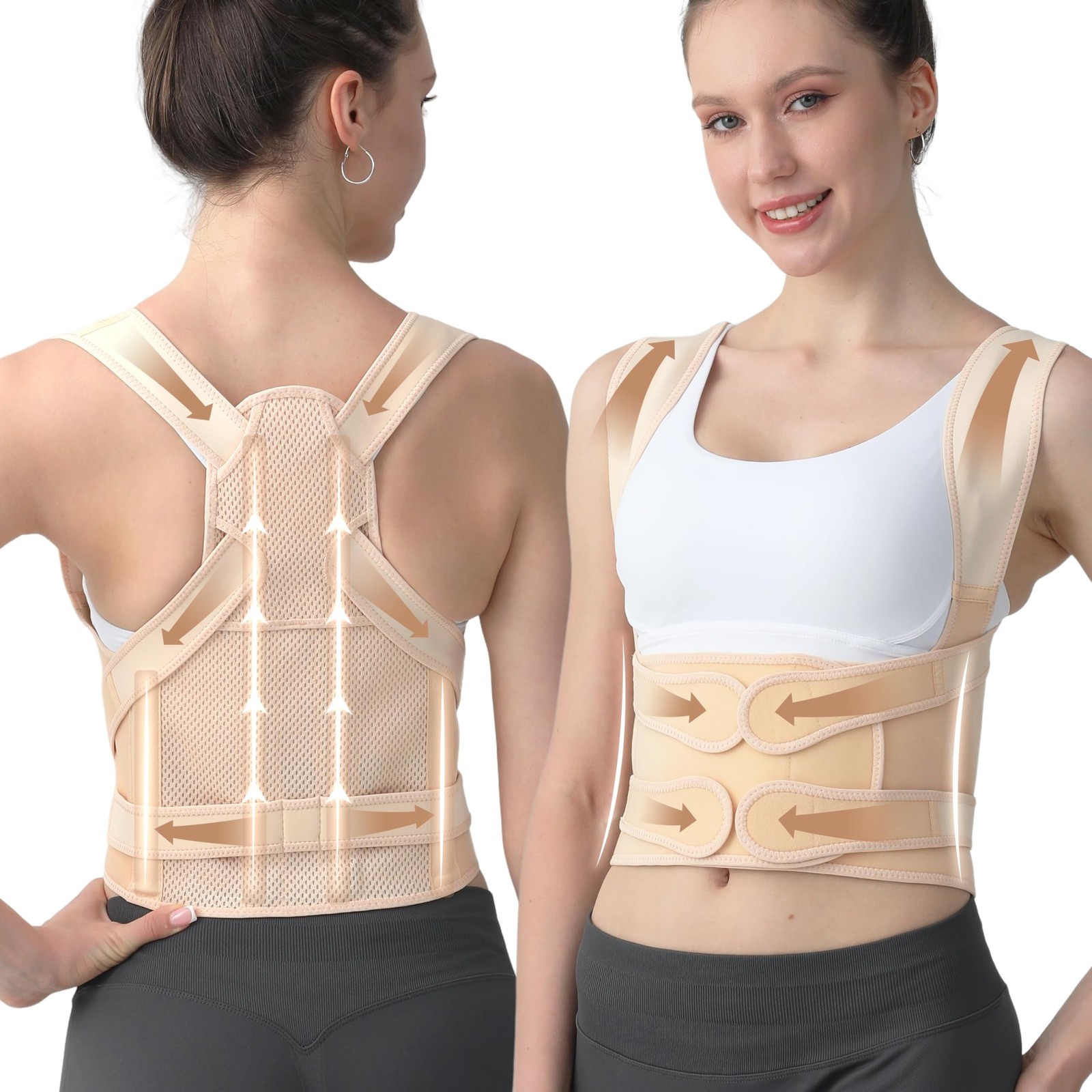 BLACKYEW Posture Corrector for Women & Men, Adjustable Back Medium, Beige