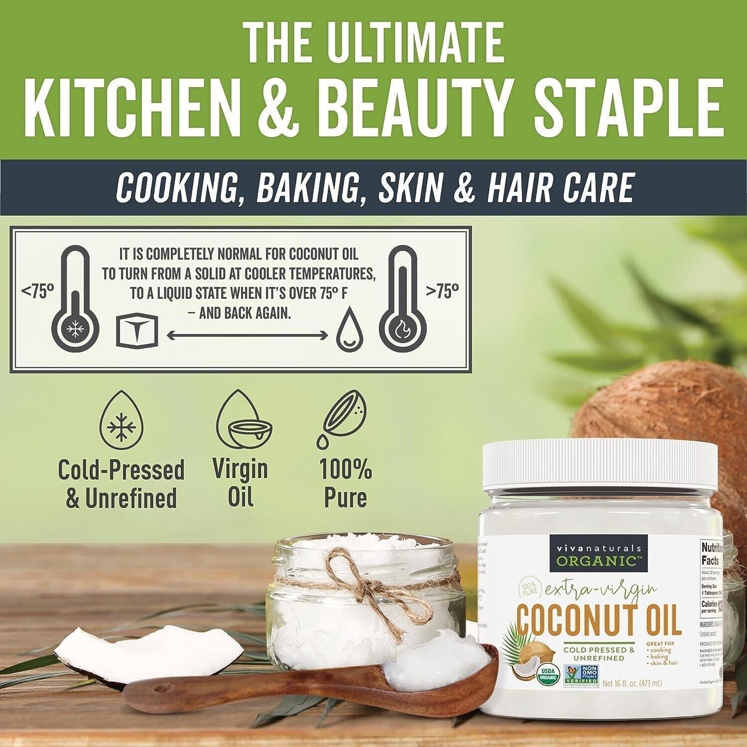 Aceite De Coco Organico Extra Virgen Para Cabello Piel Comestible Natural Virgin
