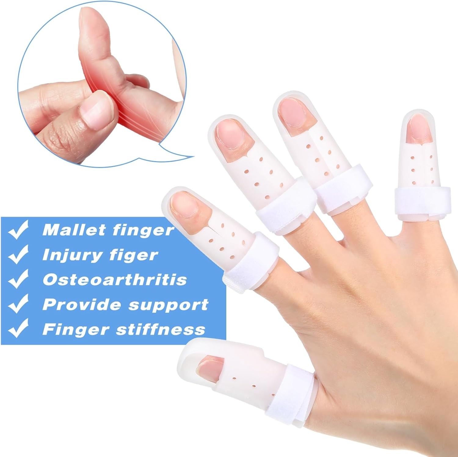 10 Pcs Finger Splints Mallet Finger Brace Joint Support Protector 5 Sizes