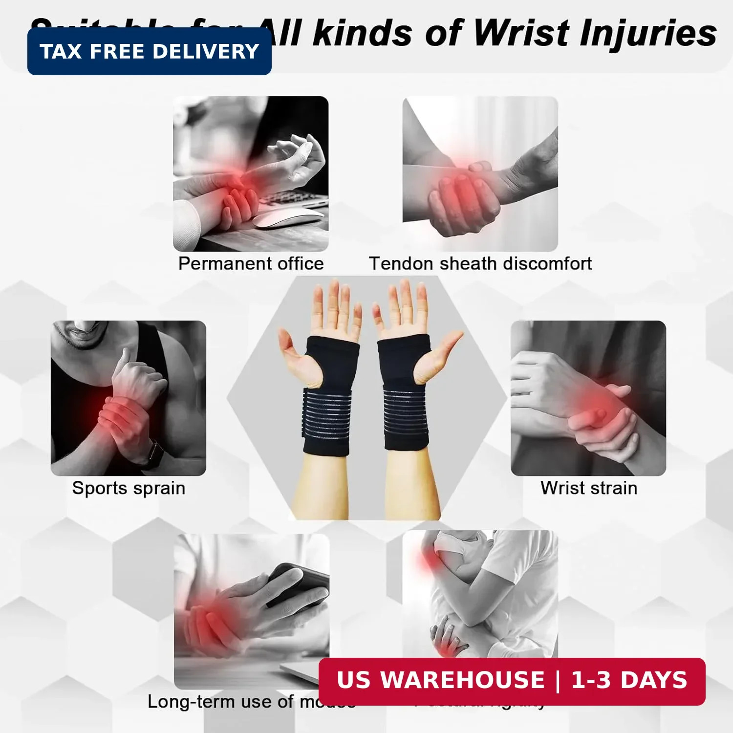 2 Pack Wrist Brace, Compression Wrist Support Splint for Women Men, Adjustable W