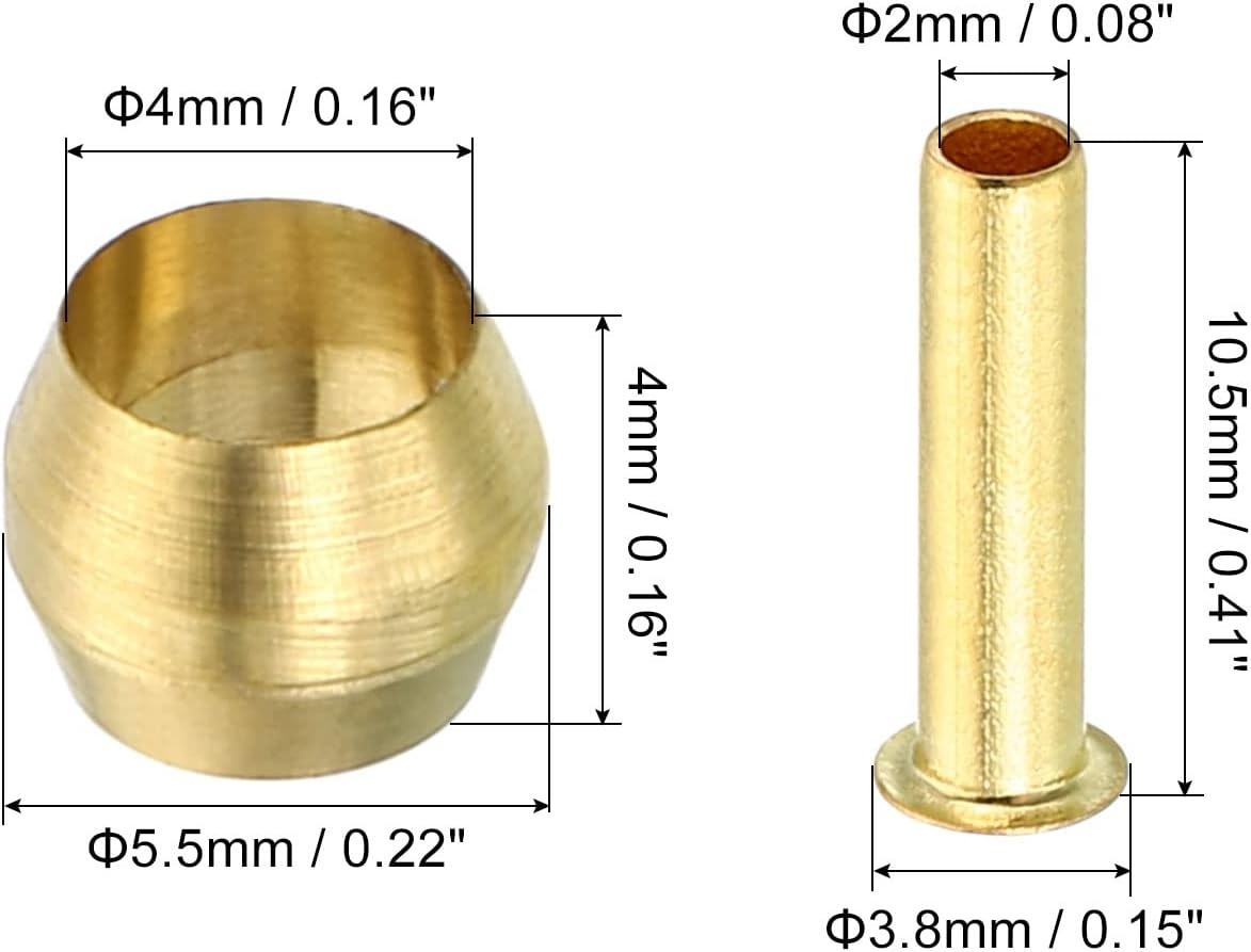 20-Piece 4mm Brass Compression Insert Fittings Set for Secure Pipe Connections