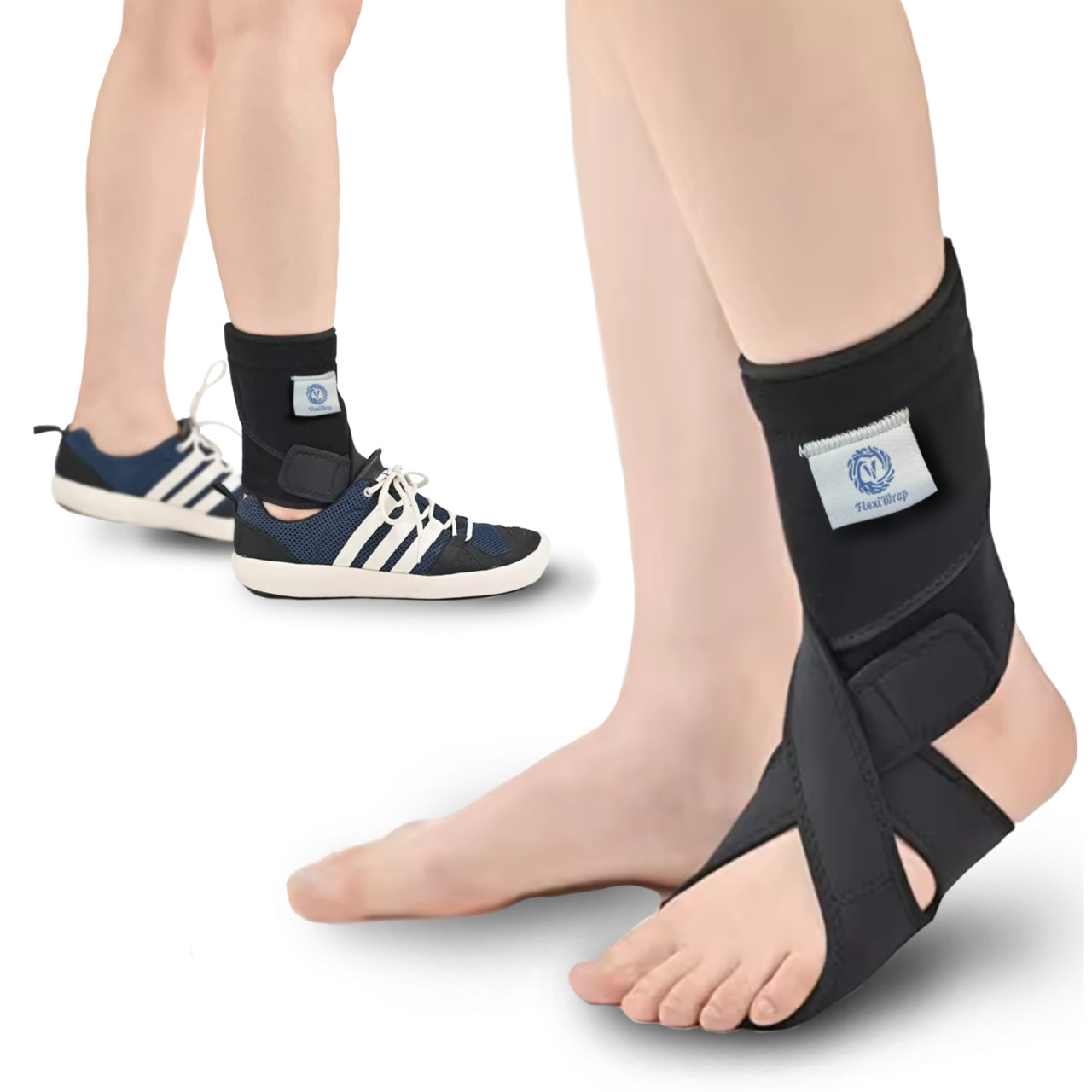 FlexiWrap – Drop Foot / Ankle Brace – AFO Foot Drop Brace for Walking – Black