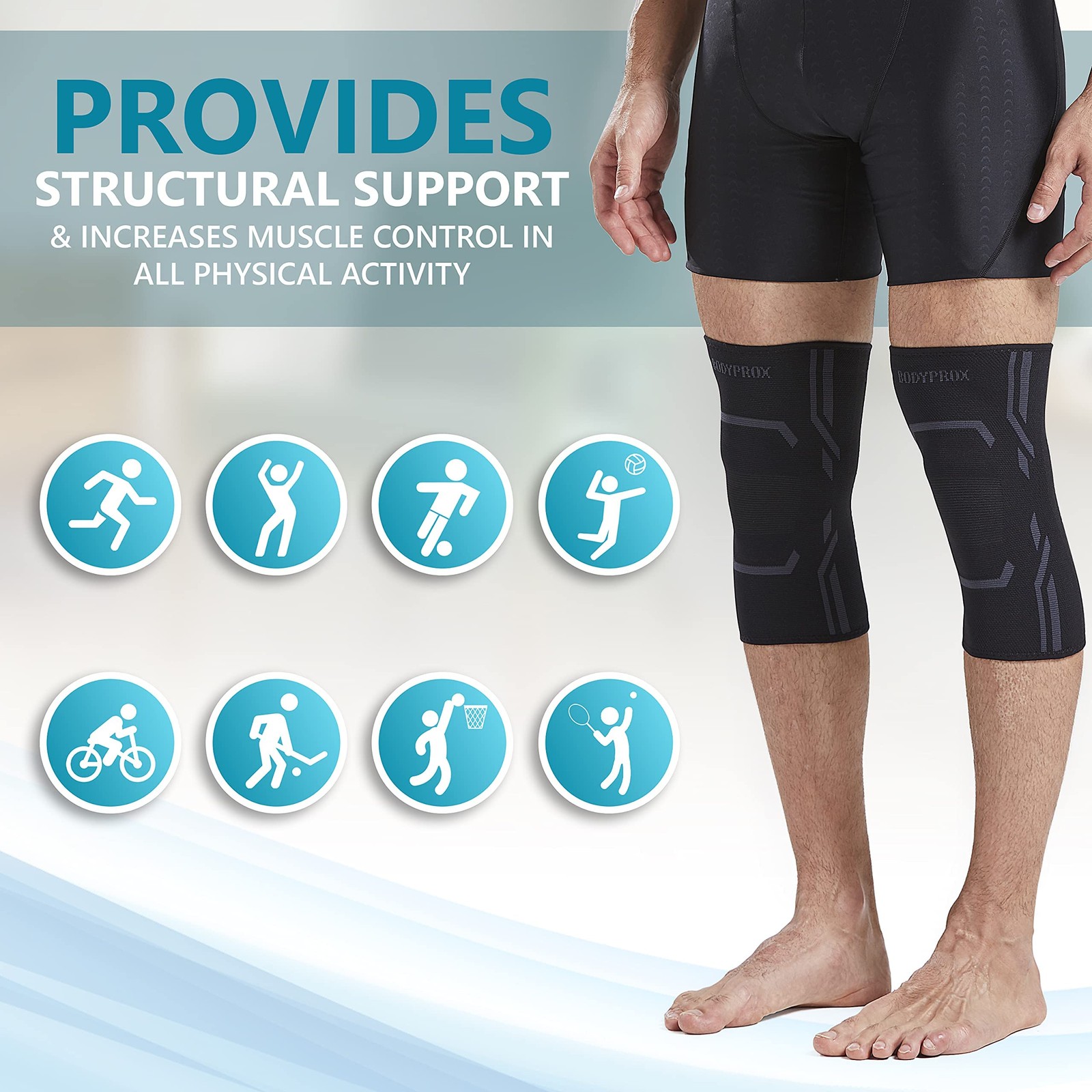 Bodyprox Knee Compression Sleeve for Men and Women (2 Pack), Small, Black