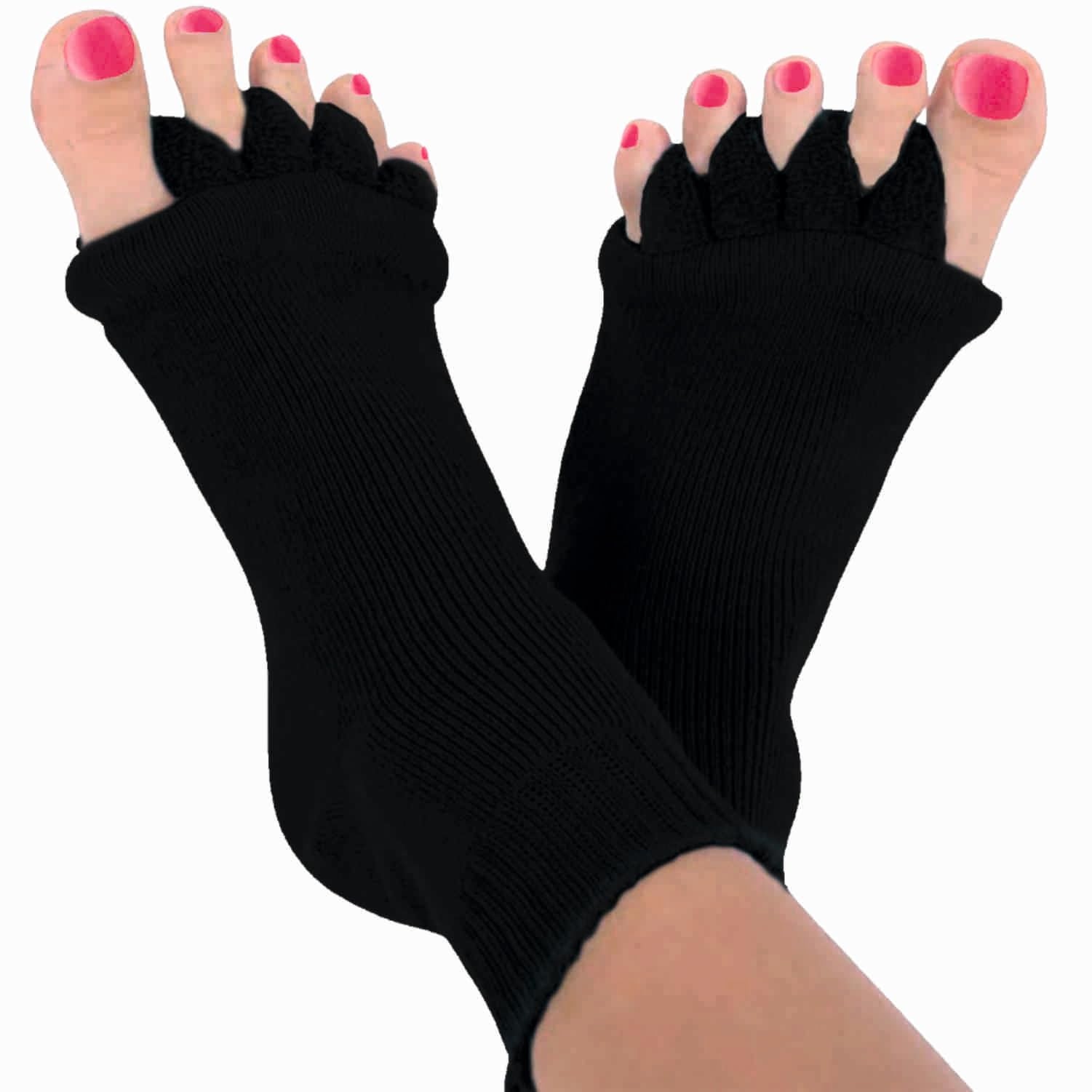 Soxbae Foot Alignment Socks Men & Women | Five Toe Separator Free Size, Black