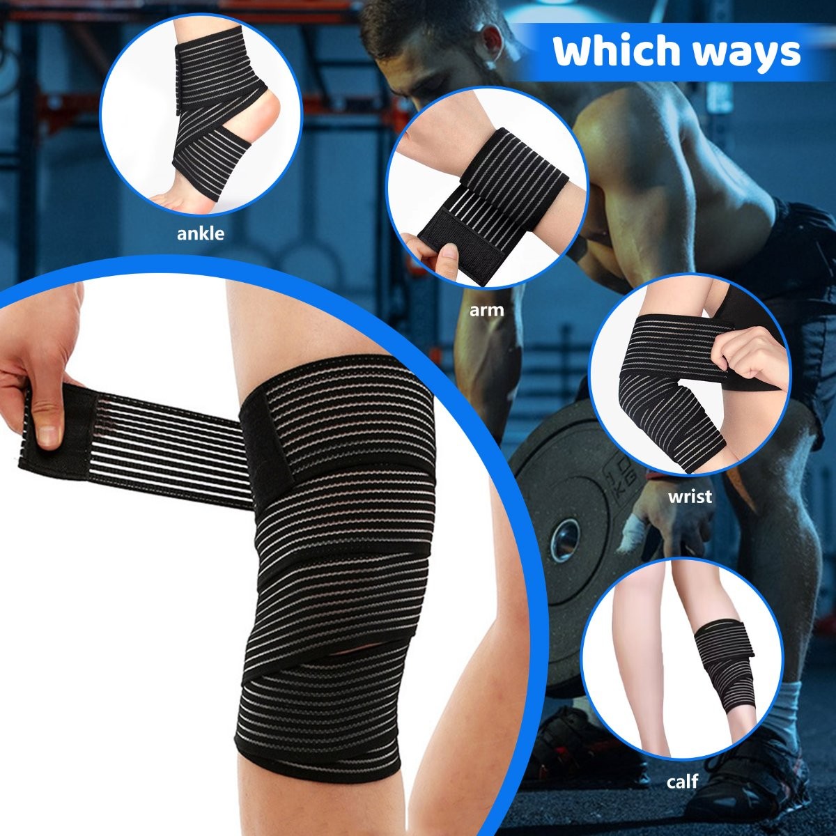 Extra Long Elastic Knee Wrap Compression Bandage Brace Support Elastic Knee2207