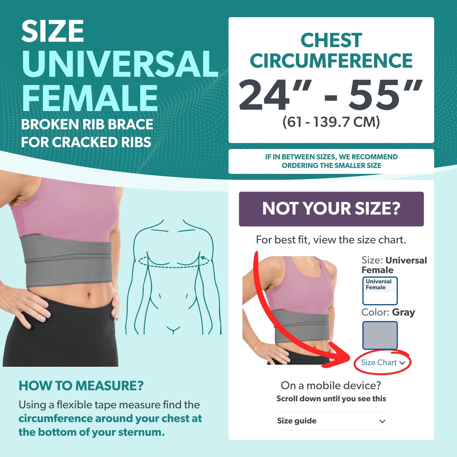 Gray Broken Rib Brace Protector Compression Wrap Chest Support Belt Female