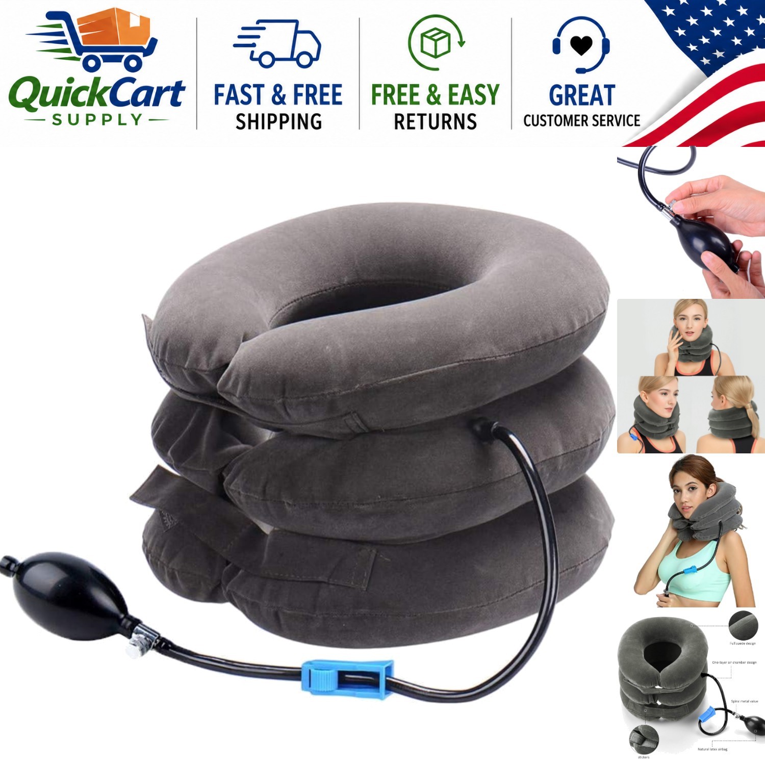 Adjustable Inflatable Neck Traction Device for Chronic Pain Relief & Relaxation