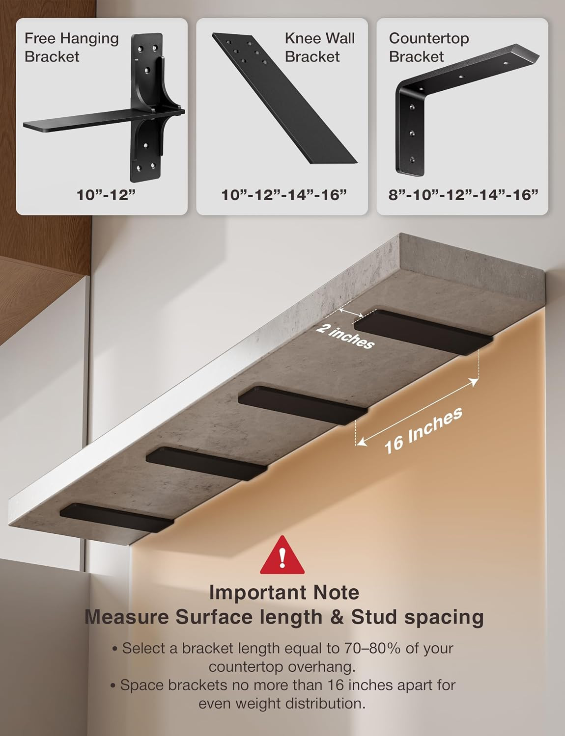 14″ Countertop Support Brackets (4PCS), Steel Knee Wall Support | Heavy Duty, 3/