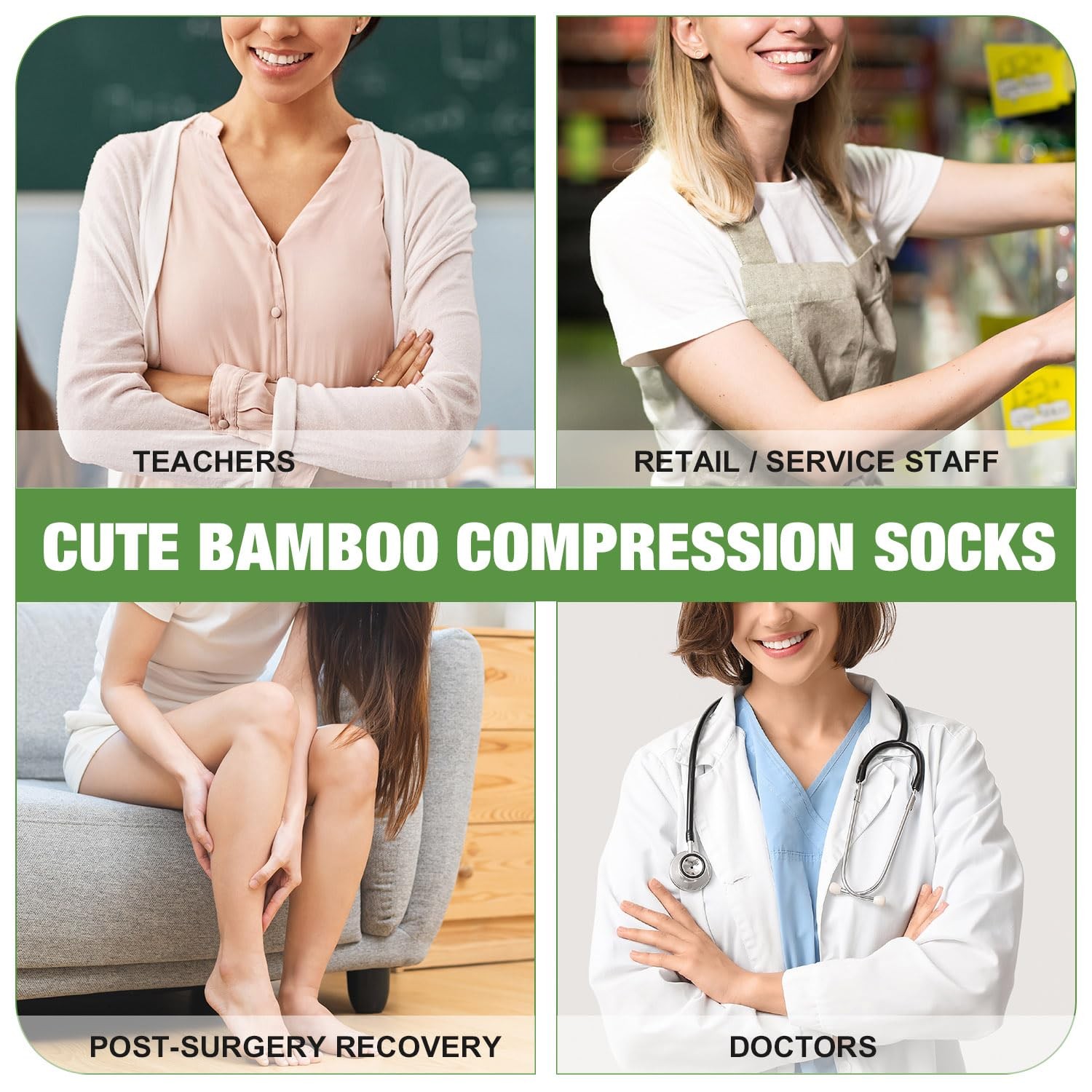 Plus Size Bamboo Compression Socks for Wide Calves 15-20 mmHg Knee High