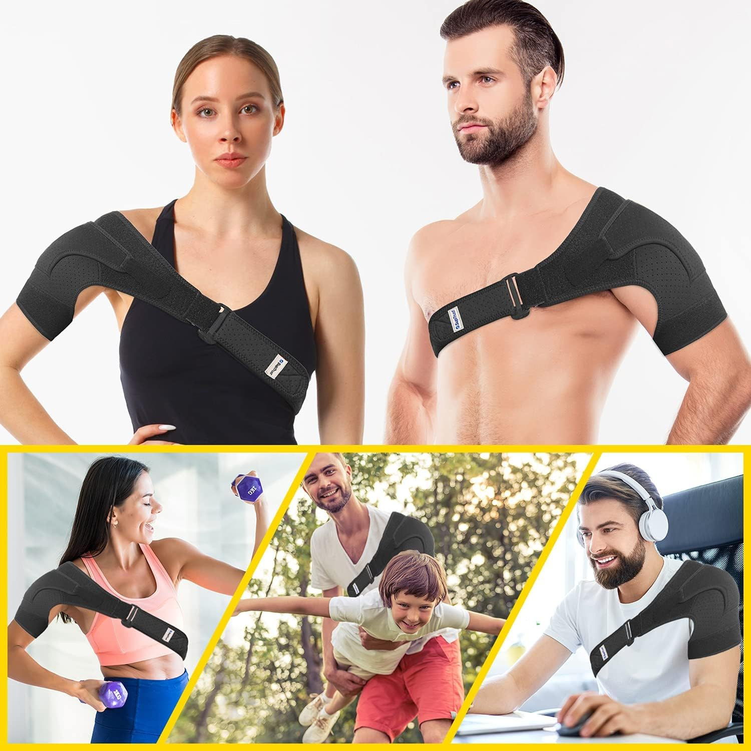 Shoulder Brace for Men & Women: Adjustable Shoulder Wrap for Pain Relief, AC Joi