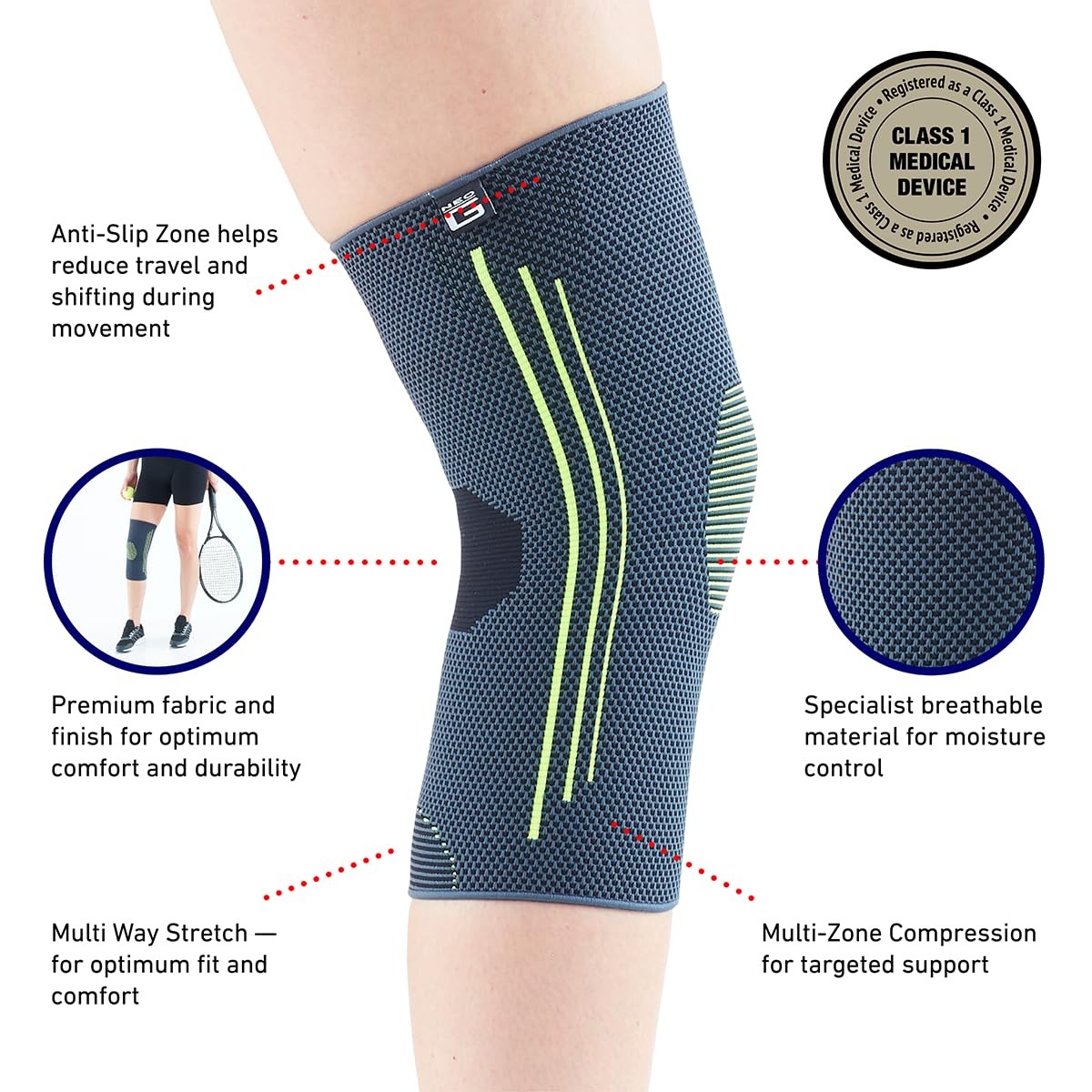 Neo-G Knee Compression Sleeve for X-Large: 43 – 48 CM/16.9 – 18.9 IN, Black