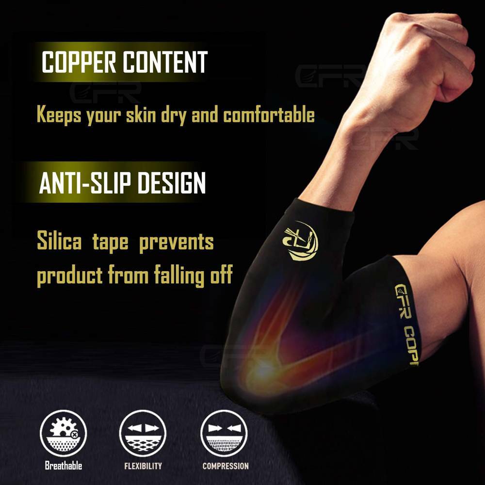 Copper Arm Compression Elbow Sleeve Brace Wrap Support Arthritis Tendonitis Pain