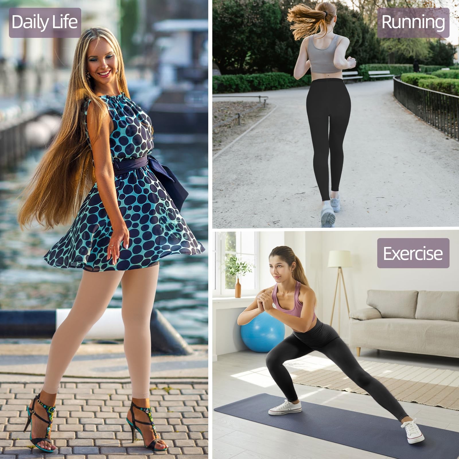Wegitcs 20-30mmHg Footless Compression Leggings for Women,Waist High Tights |…