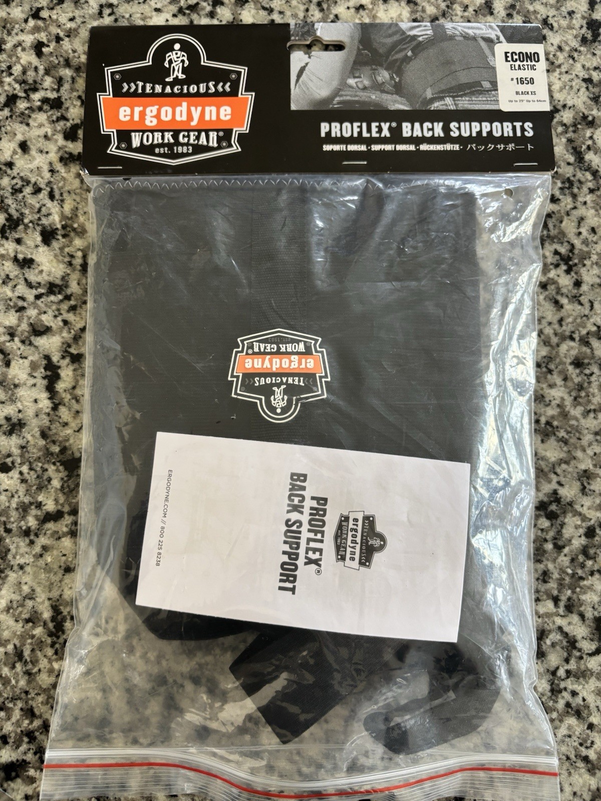 XS Black Proflex Back Support, Econo Elastic, Ergoyne 1650