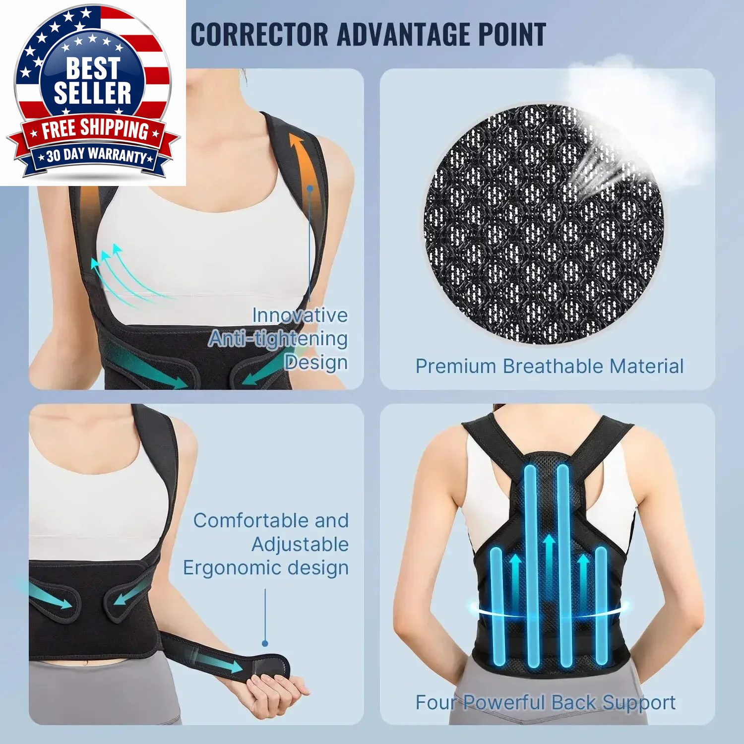Posture Corrector Back Orthopedic Straps for Men and Women Fully Adjustable Spin