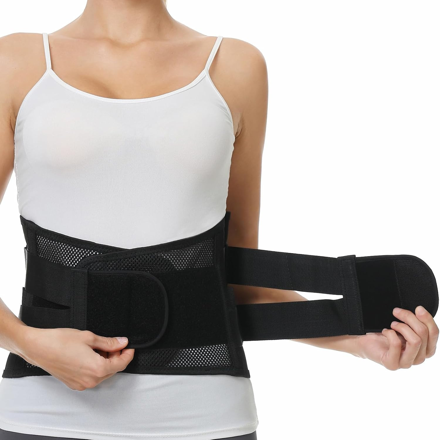 Lower Back Brace for Women or Men, Lumbar Back Support Belt (Black, Size M)