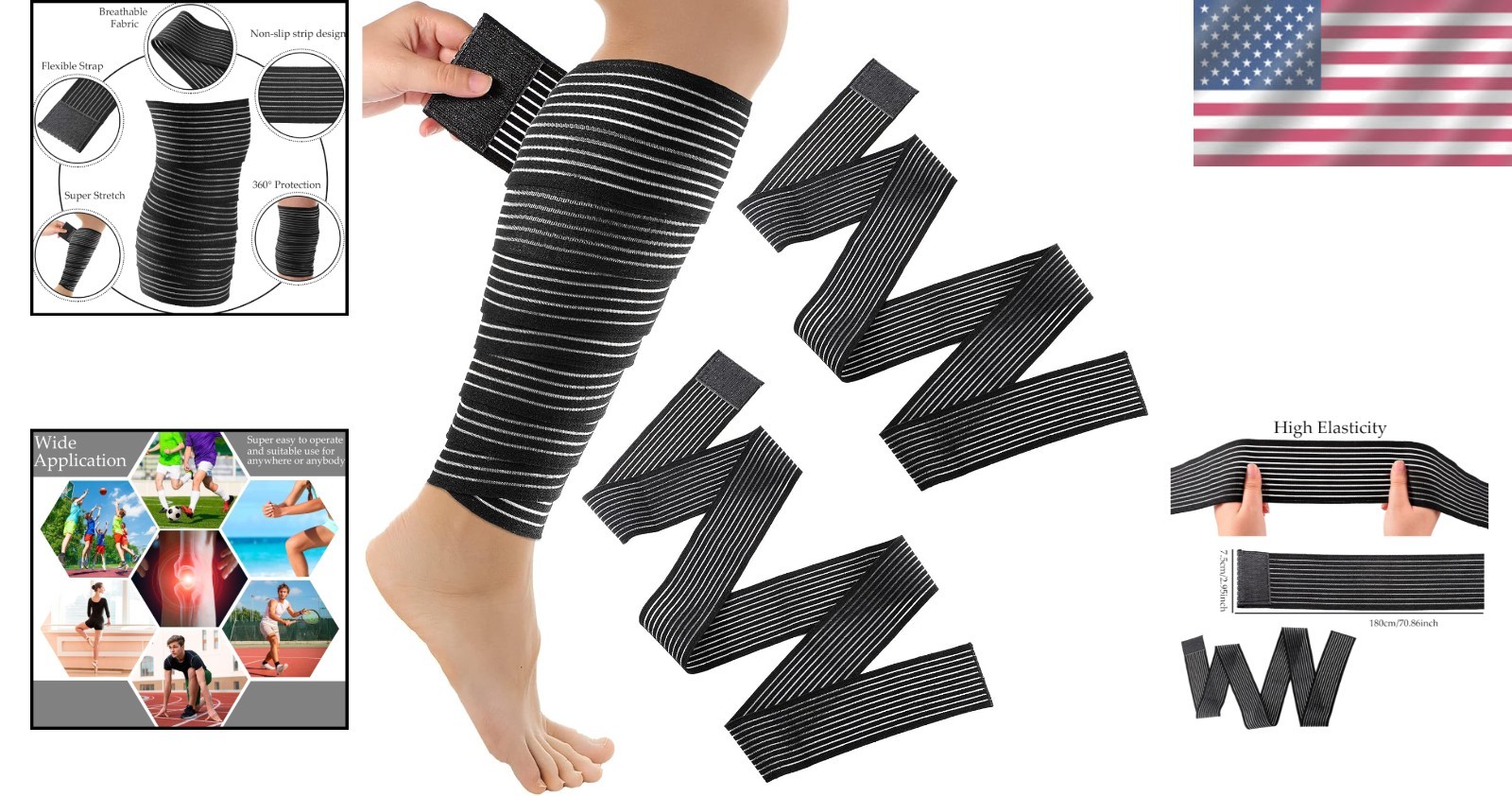 Compression Bandage Wraps for Leg, Elastic Calf Sleeve, Adjustable plus Size (2