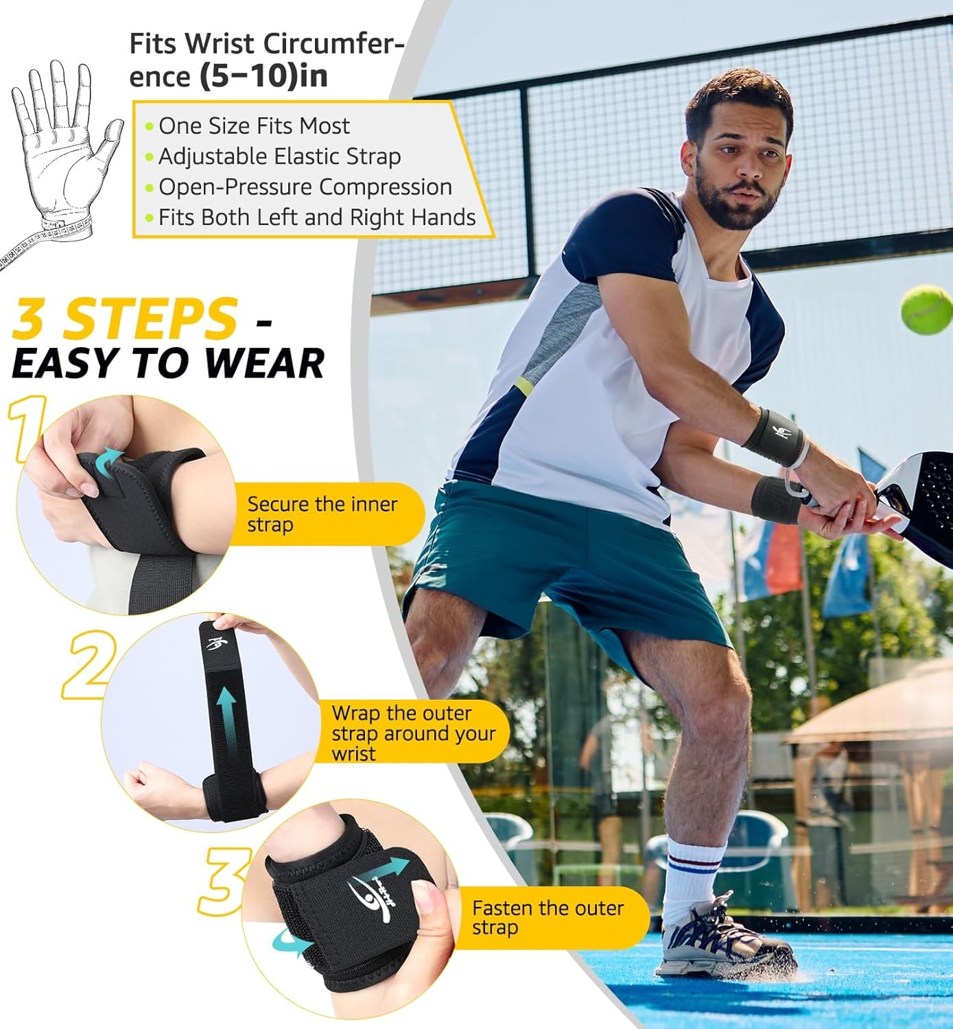 HiRui 2 PACK Wrist Compression Strap and Brace 2 Count (Pack of 1)