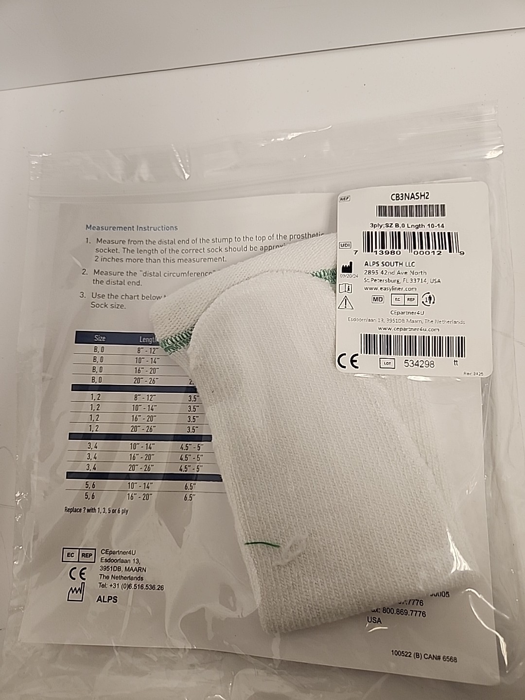 Cool Blue Prosthetic Socks 3 Ply, Size B, 0 Length 10-14 CB3NASH2