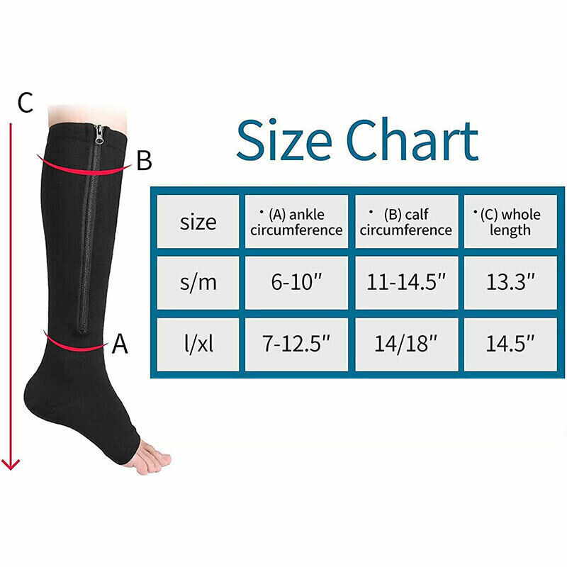 1 Pair Open Toe Stockings Compression Socks 20-30mmgh Unisex Black Or Beige