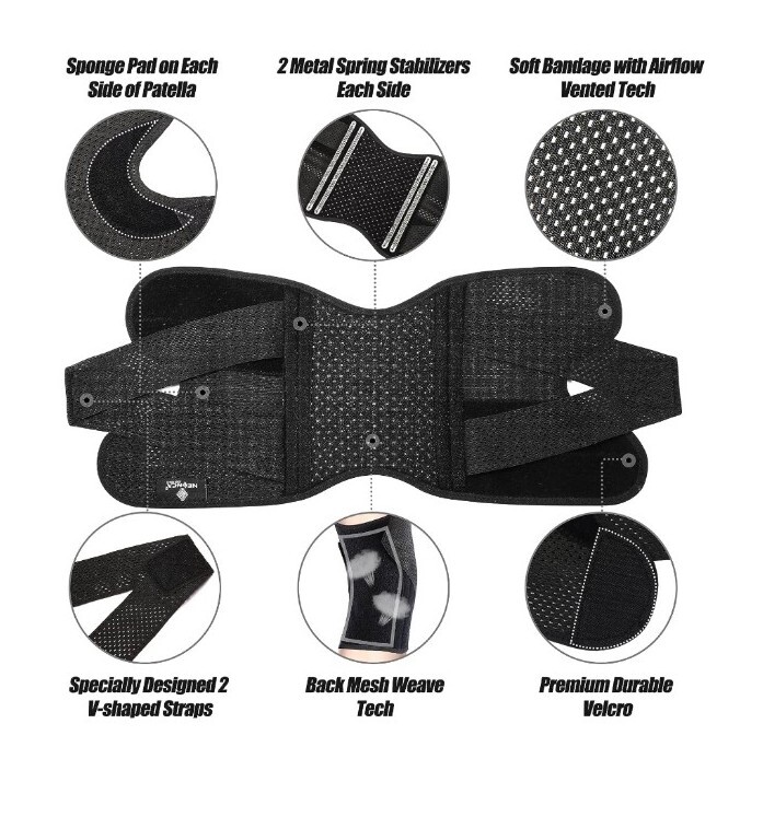 Knee Brace for Pain Compression Support Mesh Fabric Side Stabilizer Open Box-3XL