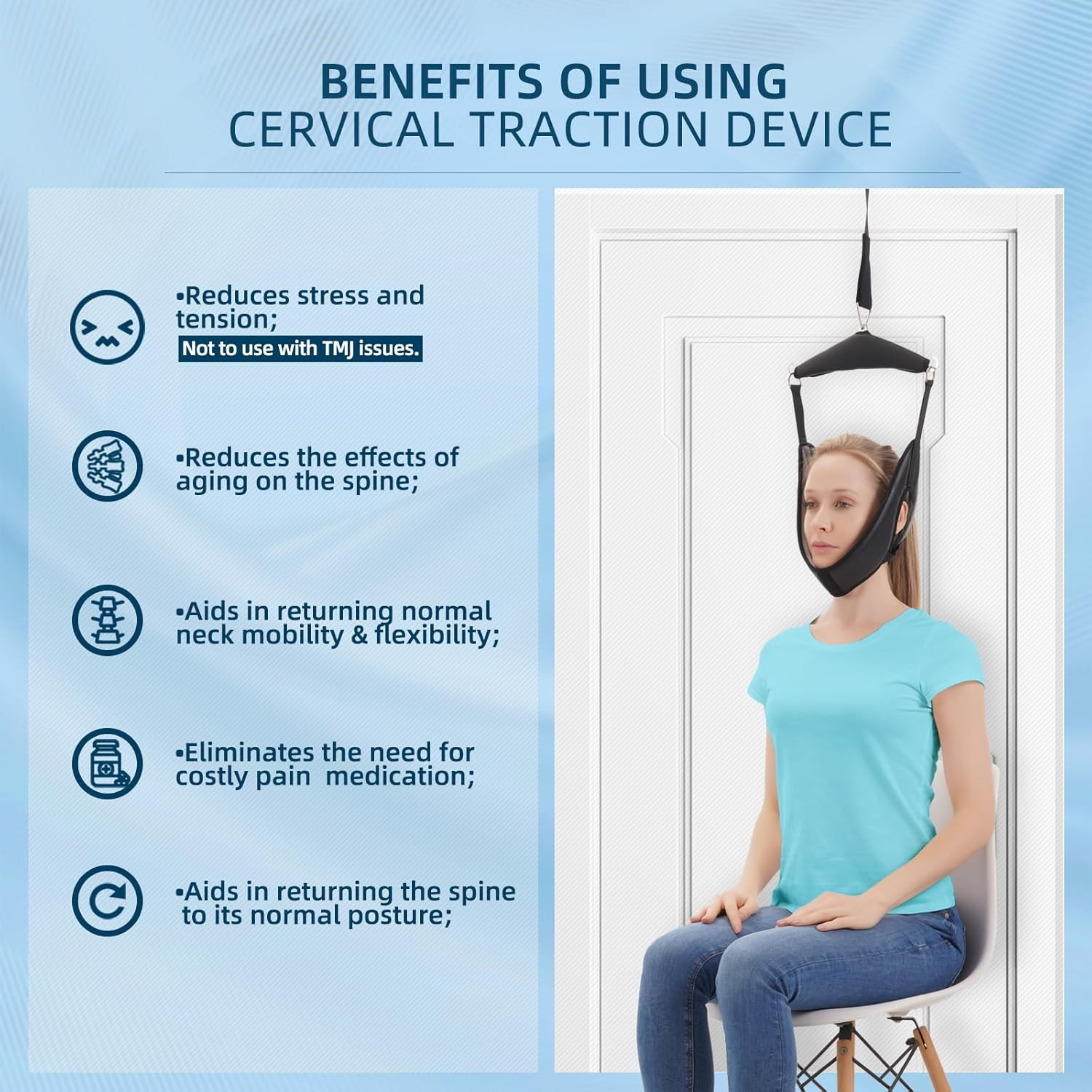 Cervical Neck Traction Device Over-The-Door,Portable Neck Stretcher,Effective Ho
