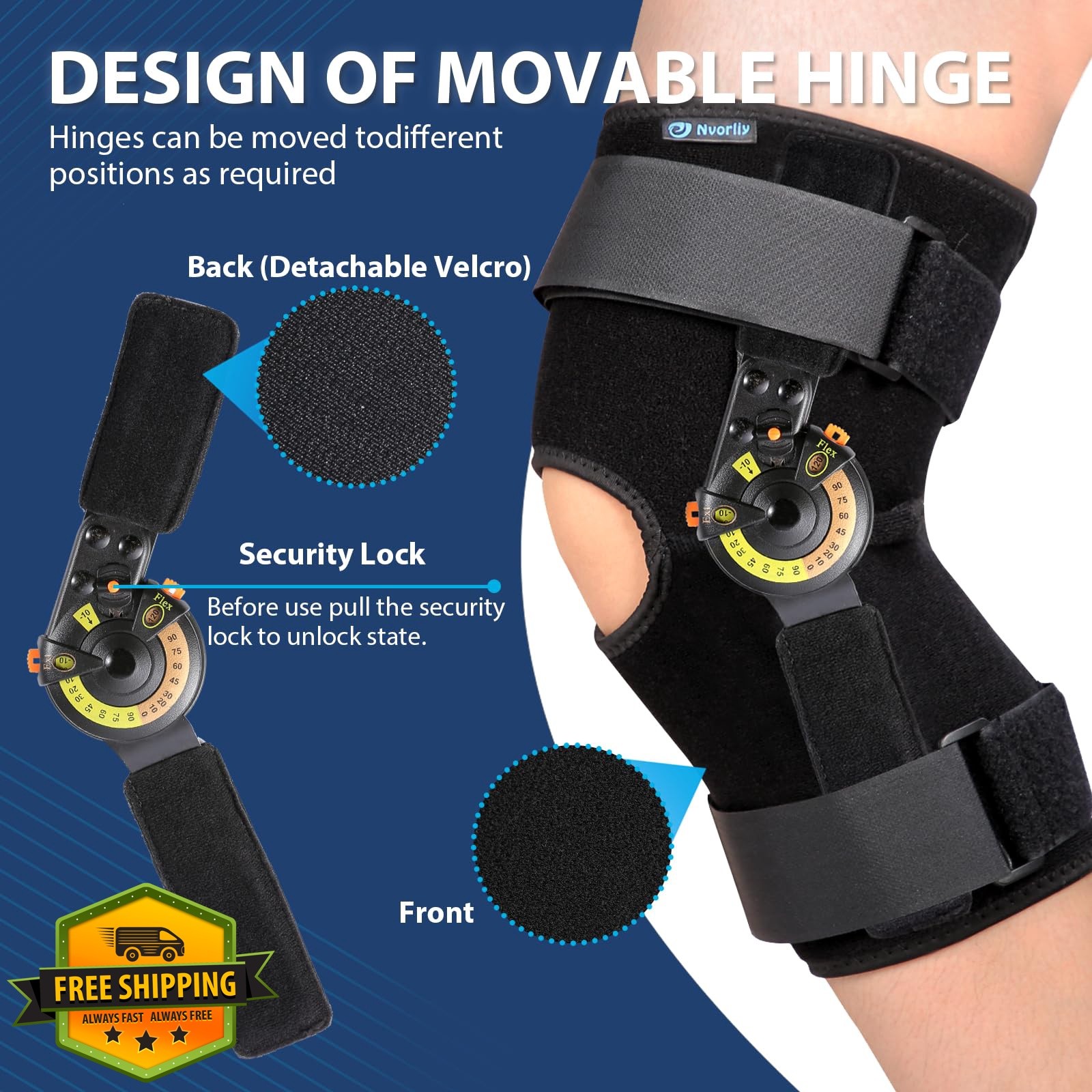 Nvorliy Knee Brace ROM Large No Shoulder Strap