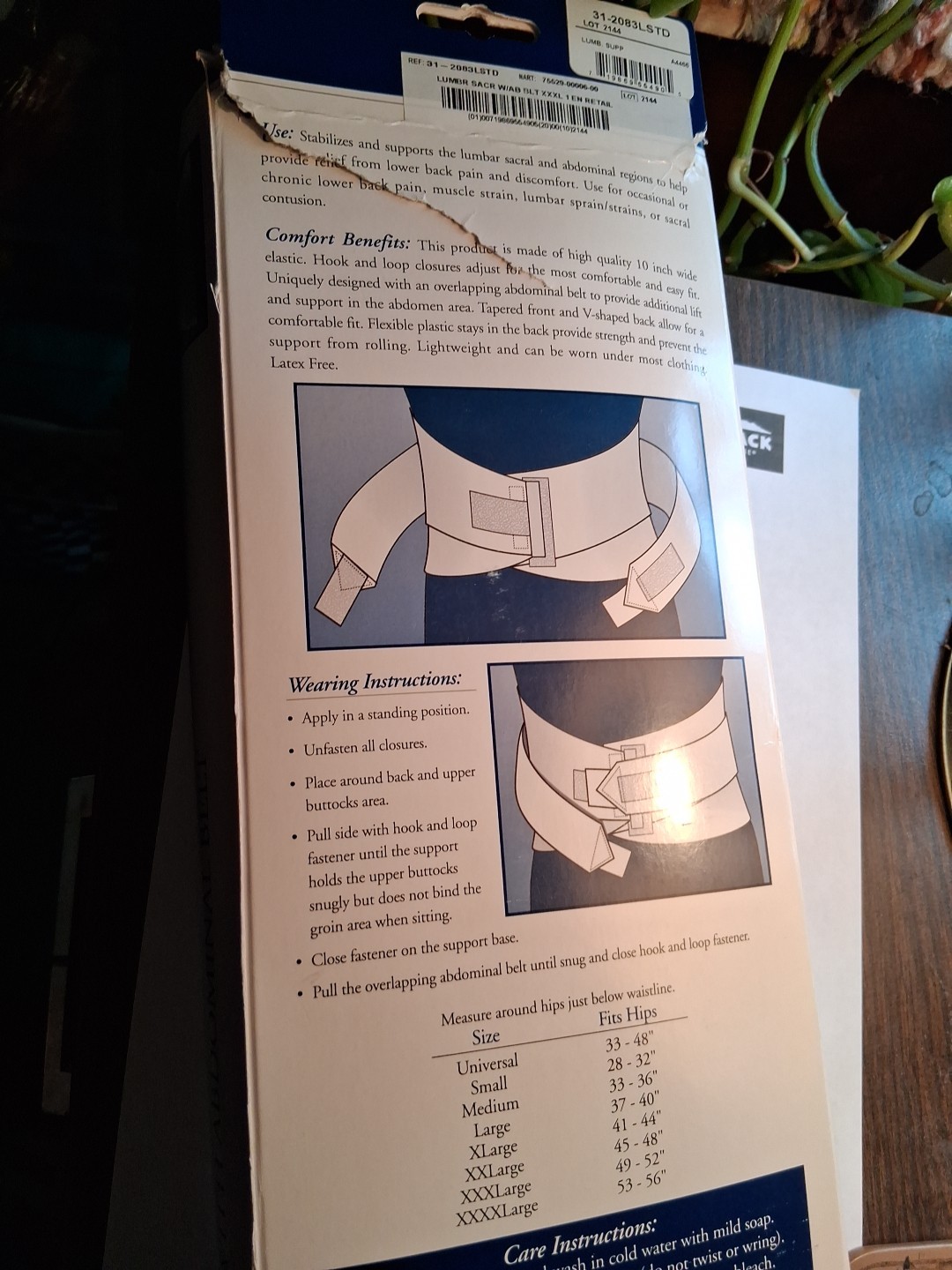 Lumbar Sacral Support. Size 3XL Hospital Grade New Opened Box
