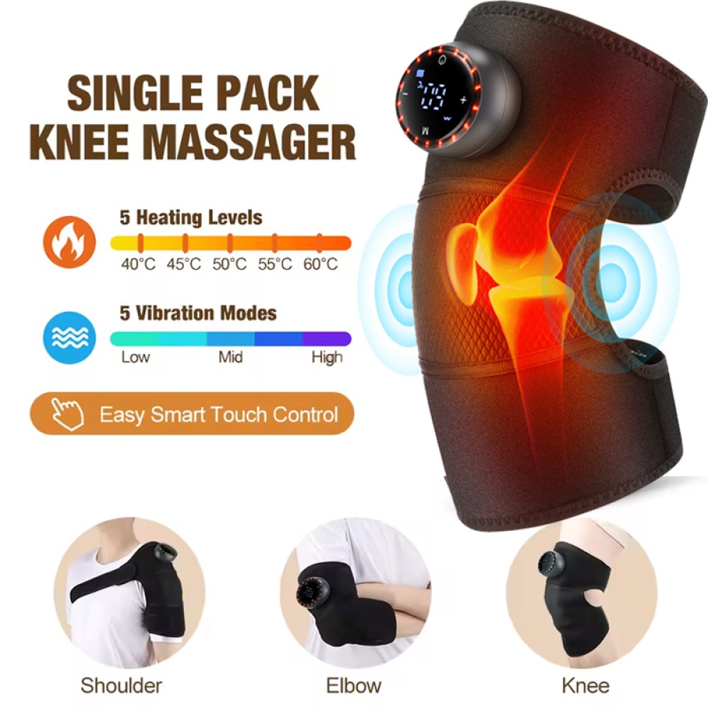 Cordless Knee Elbow Shoulder Massager with 5 Vibration Modes, 5 Heating Levels