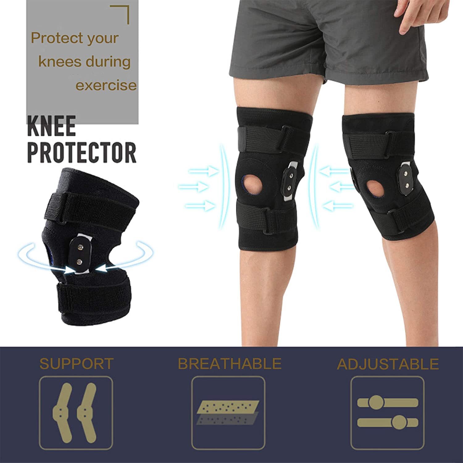 Plus Size External Hinged Knee Brace with Compression Wrap for Big & Wide Thigh
