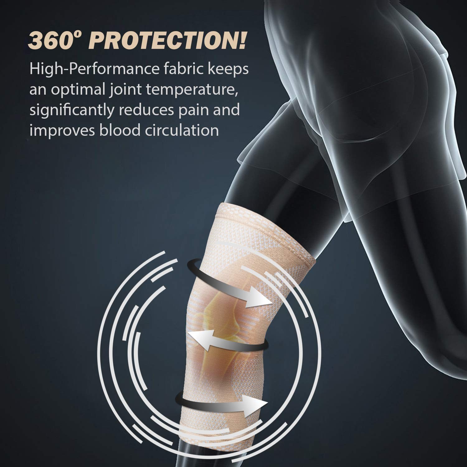 POWERLIX Leg Sleeve – Best Knee Brace for Pain Men Large, Beige-1Pack