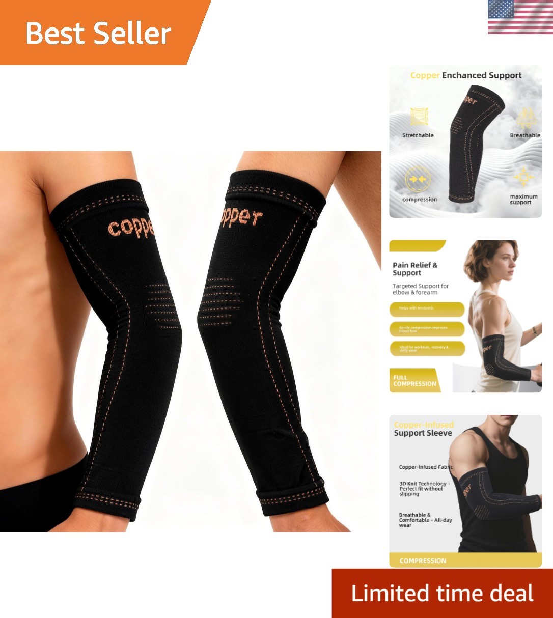 Breathable Arm Compression Sleeve Pair for Dual-Action Sports Recovery, Medium