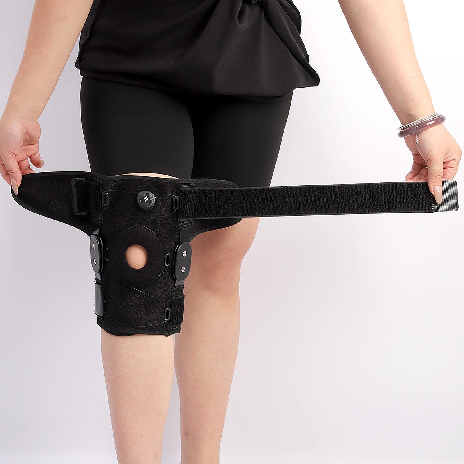 Knee Brace Hinged Compression Sleeve Joint Support Open Patella Stabilizer Wraps