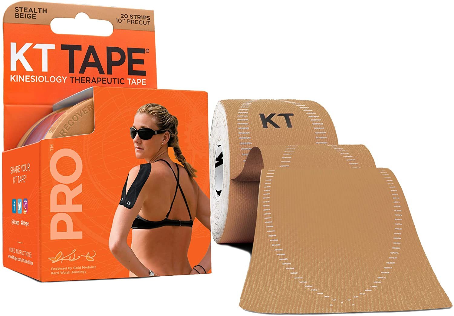 KT Tape PRO 20 Strip 10″ Precut- Stealth Beige