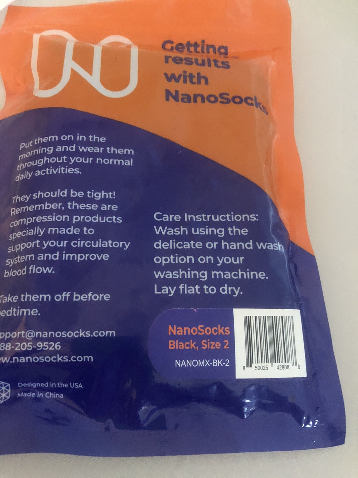 Nanosocks 3D Nano-Weave Technology Black Size 2 Adult Compression Socks