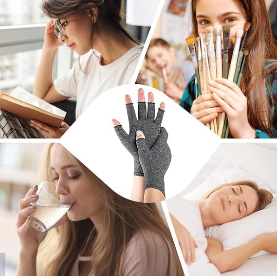 Copper Compression Arthritis Gloves Hand Wrist Support, Pain Relief Fingerless
