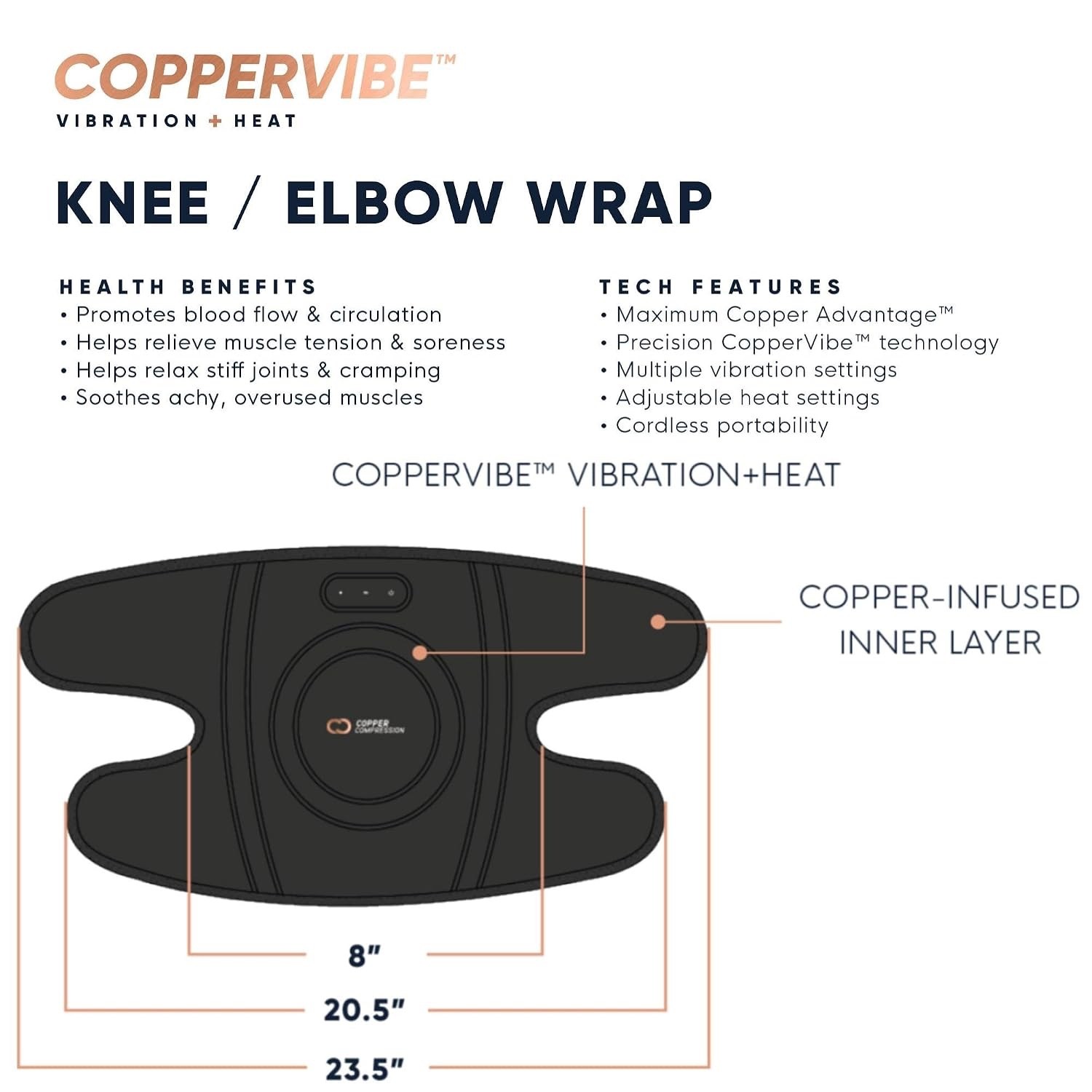 Copper Compression CopperVibe Knee/Elbow Wrap | Vibration + Heat | Unisex