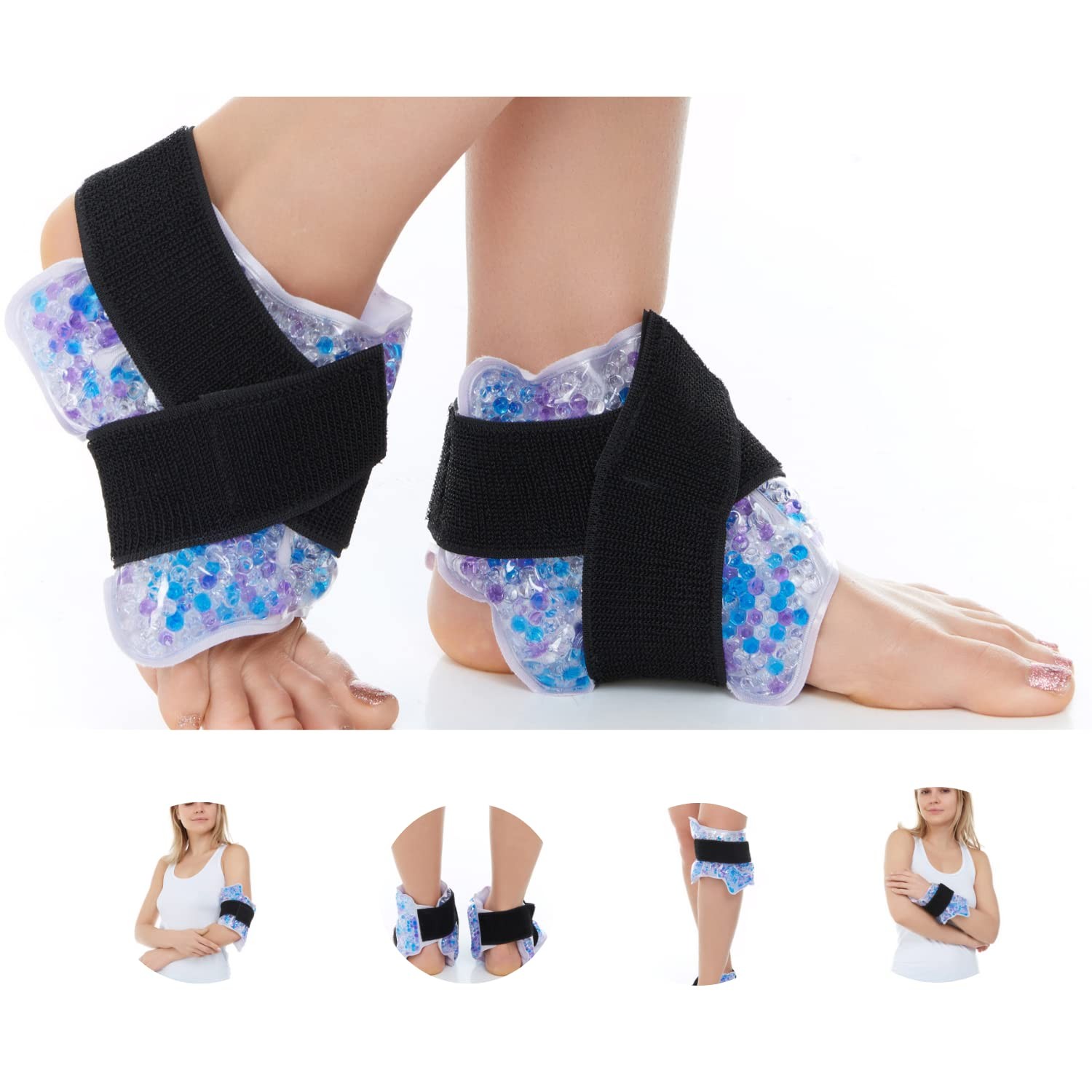 FOMI Ankle Hot Cold Gel Bead Ice Packs | 2 Pack | Cool One Size, Purple